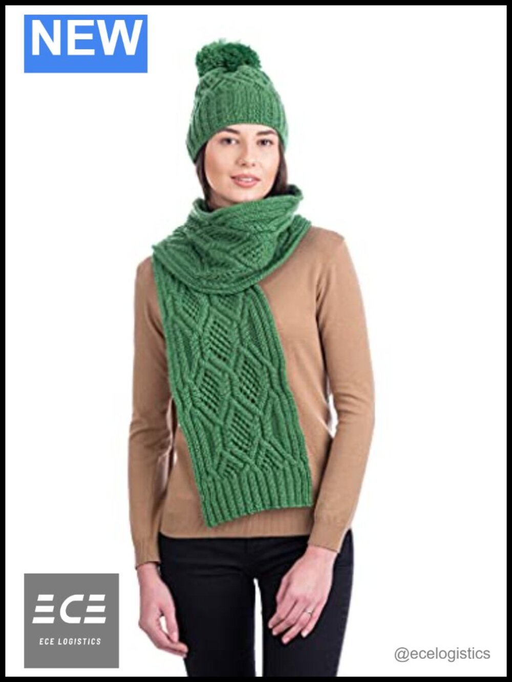 Merino Wool Irish Knit Scarf One Size Cold Weather Wrap